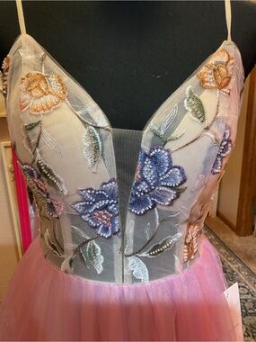 Beautiful Pink & Purple Tulle Prom Dress with Floral Beaded Bodice